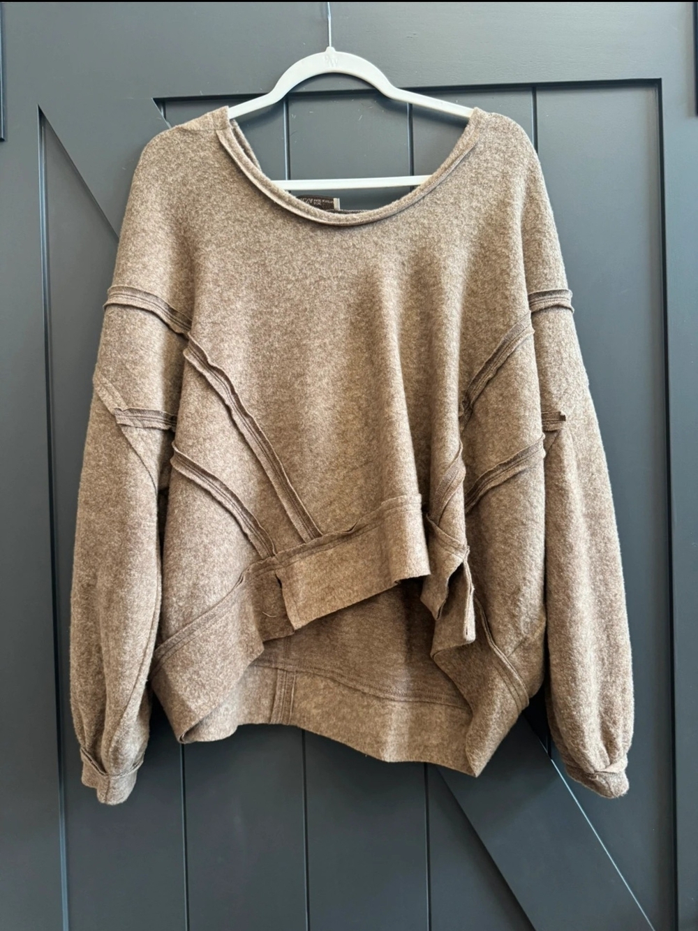 Zenana Outfitters Relaxed Hooded Pullover in Taupe - Picture 2 of 6